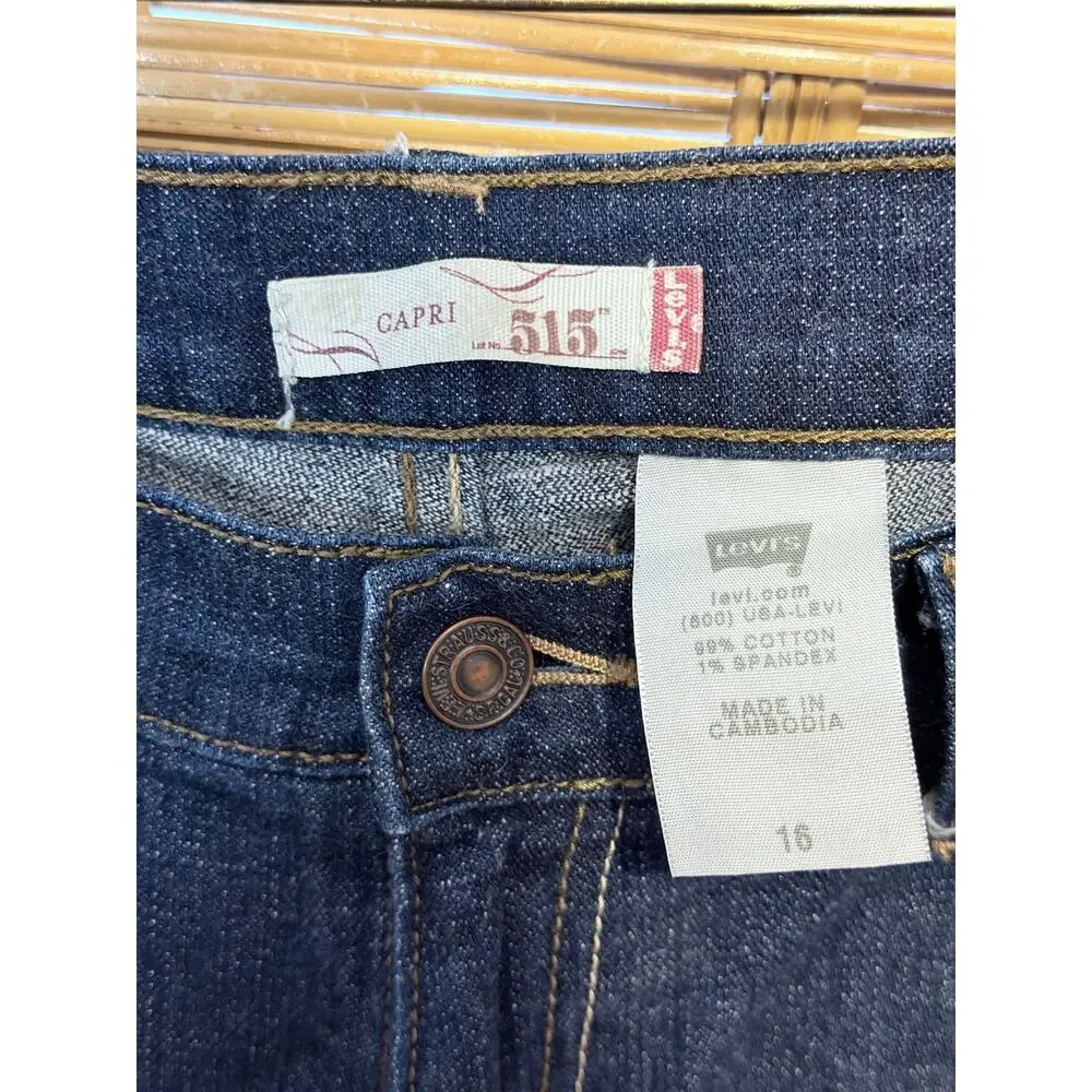 Levi’s dark wash denim capri jeans cuffed plus size 16 cotton blend Y2K stretch - Picture 7 of 7